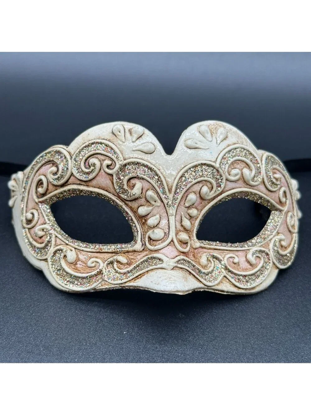 Venice Italy Masquerade Ball Mask Halloween Off White Shimmering Accent Wearable